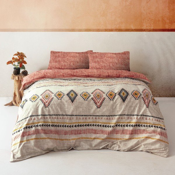 Predĺžené obliečky na dvojlôžko z bavlny Renforcé v tehlovej a hnedej farbe 240x220 cm Felix – Mijolnir