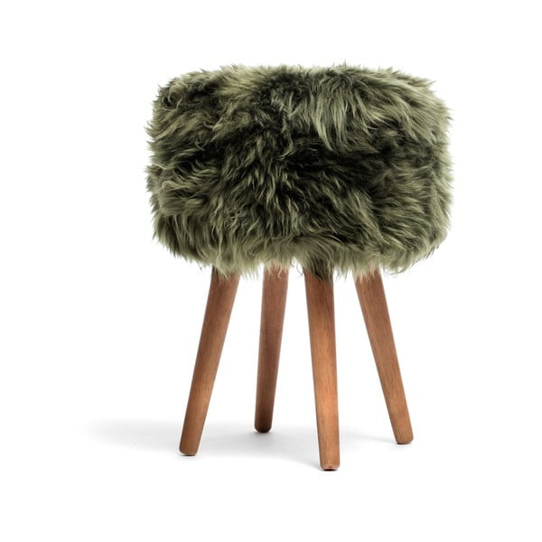 Stolička s tmavozeleným sedadlom z ovčej kožušiny Royal Dream, ⌀ 30 cm