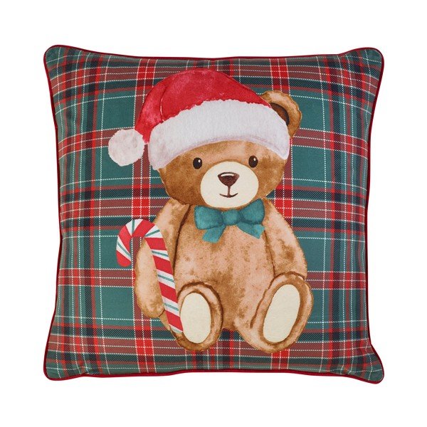 Dekoračný vankúš s vianočným motívom 45x45 cm Christmas Tartan Teddy Bear – Catherine Lansfield