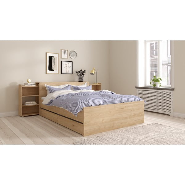 Dvojlôžková posteľ v dekore duba bez roštu 140x200 cm v prírodnej farbe Naia – Tvilum-image-2