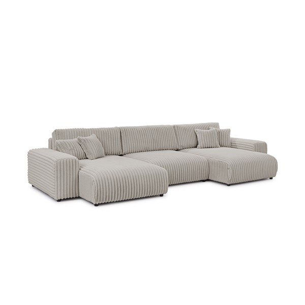 Svetlosivá menčestrová rozkladacia/s úložným priestorom rohová pohovka (do tvaru "U") Sarina – Ropez-image-3