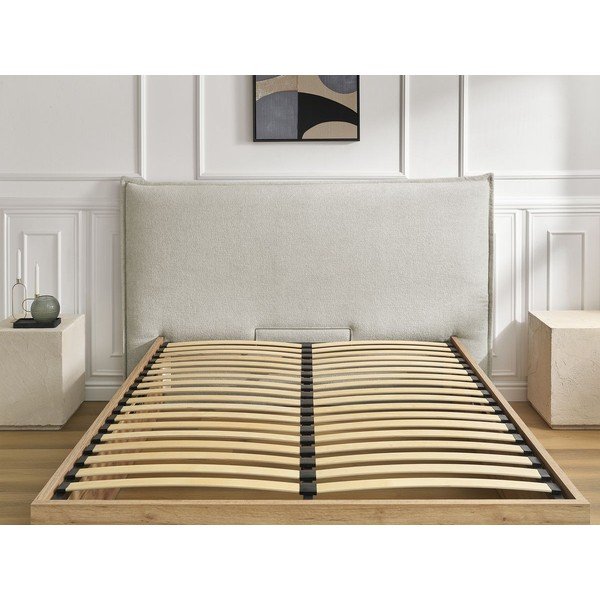 Krémovobiela čalúnená čalúnená/z drevotriesky dvojlôžková posteľ s úložným priestorom s roštom 160x200 cm Charlie – Bobochic Paris-image-4