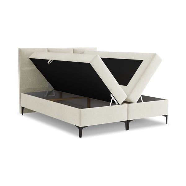 Béžová boxspring posteľ s úložným priestorom 140x200 cm Pakalana – Makamii-image-1