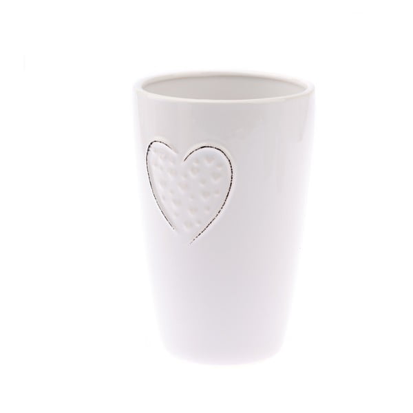 Biela keramická váza Dakls Hearts Dots, výška 18,3 cm