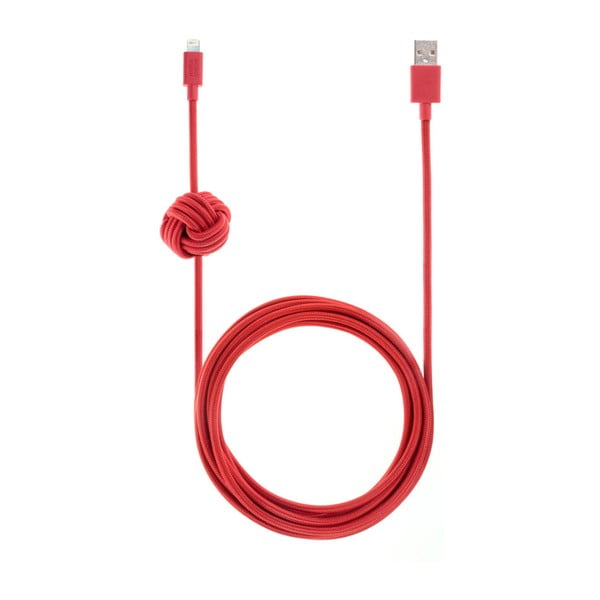 Červený synchronizačný a nabíjací kábel lightning pre iPhone Native Union Night Cable L, dĺžka 3 m