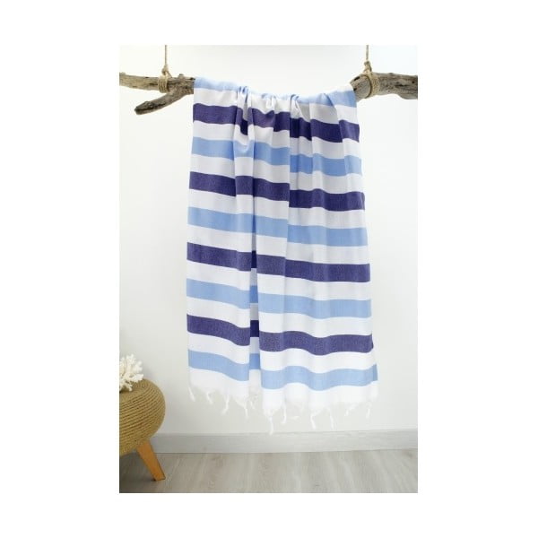Bielo-modrá pruhovaná Hammam osuška Rainbow Style, 100 x 180 cm