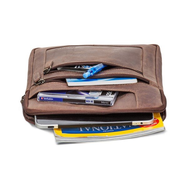 Tmavohnedá kožená taška cez rameno na iPad Packenger-image-2