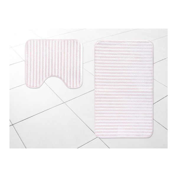 Sada 2 bielo-ružových kúpeľňových predložiek Madame Coco Stripy, 50 × 60 cm / 60 × 100 cm