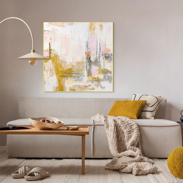 Tlačený/s ručne maľovanými prvkami obraz s rámom/na plátne 102x102 cm New Age Yellow – Malerifabrikken-image-1