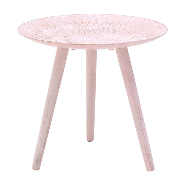 Ružový odkladací stolík z brezového dreva InArt Antique, ⌀ 44 cm
