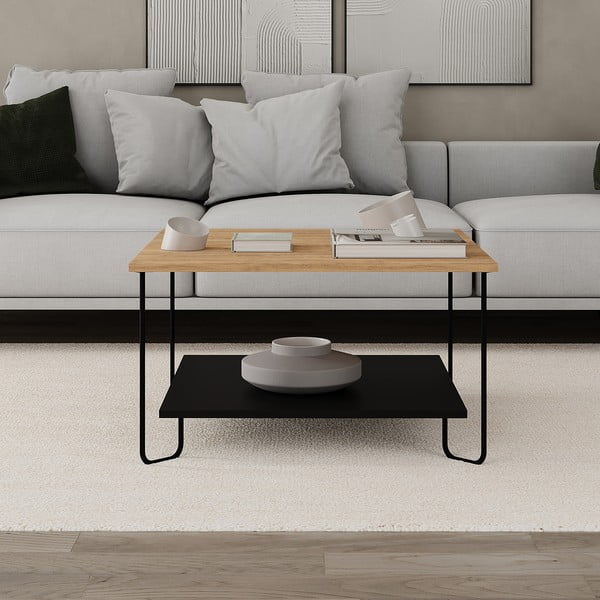 Konferenčný stolík s doskou v dubovom dekore v čierno-prírodnej farbe 80x80 cm Tonka – Marckeric-image-4