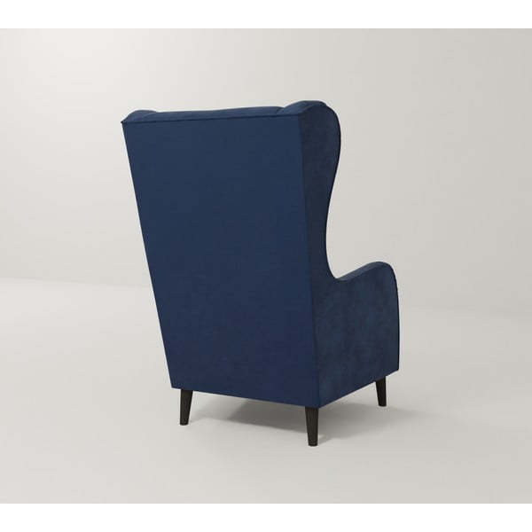 Tmavomodré zamatové kreslo ušiak Carole – Ropez-image-2