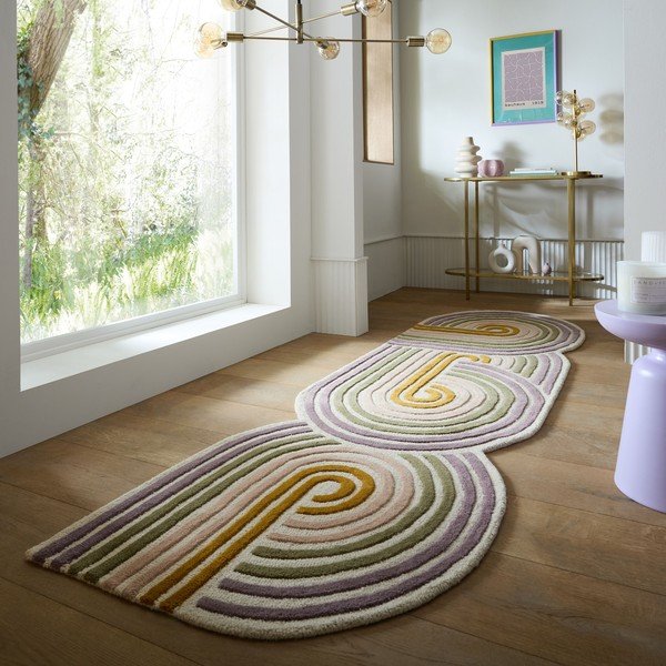 Zelený ručne tkaný vlnený behúň 80x300 cm Spiral Shaped  – Flair Rugs-image-1