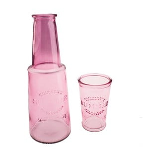 Ružová sklenená karafa s pohárom, 800 ml