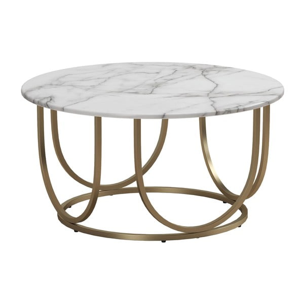 Biely/v zlatej farbe okrúhly konferenčný stolík s doskou v dekore mramoru ø 79 cm Gwyneth – CosmoLiving by Cosmopolitan-image-1