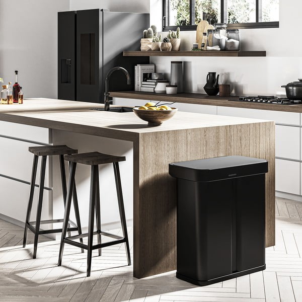 Matne čierny oceľový bezdotykový odpadkový kôš na triedený odpad 58 l – simplehuman-image-1