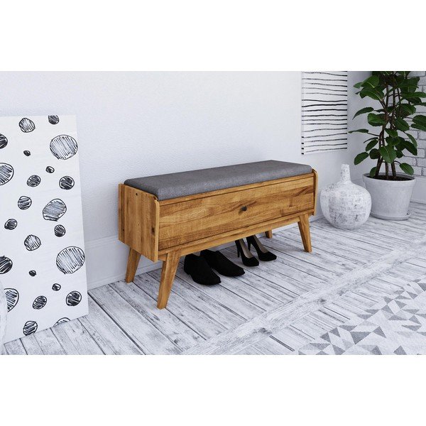 Lavica s úložným priestorom z dubového dreva so svetlosivým sedákom Retro - The Beds-image-1