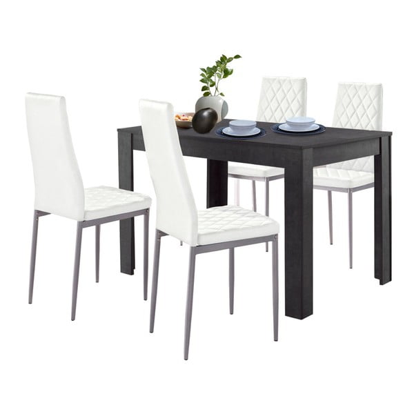Set jedálenského stola v betónovom dekore a 4 bielych jedálenských stoličiek Støraa Lori and Barak, 120 x 80 cm