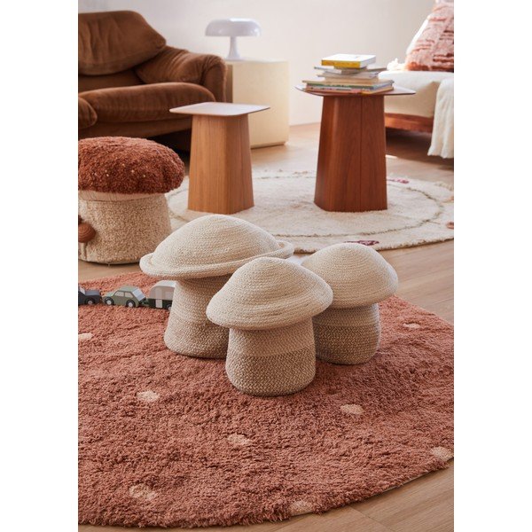 Prateľný ručne tkaný bavlnený detský koberec v tehlovej farbe ø140 cm Round Dot Chestnut – Lorena Canals-image-3