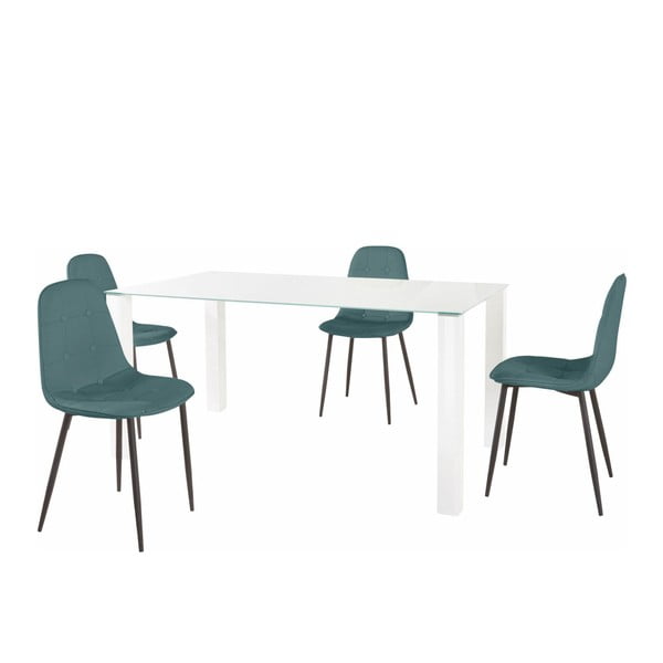 Sada jedálenského stola a 4 tyrkysových stoličiek Støraa Dante, dĺžka stola 160 cm