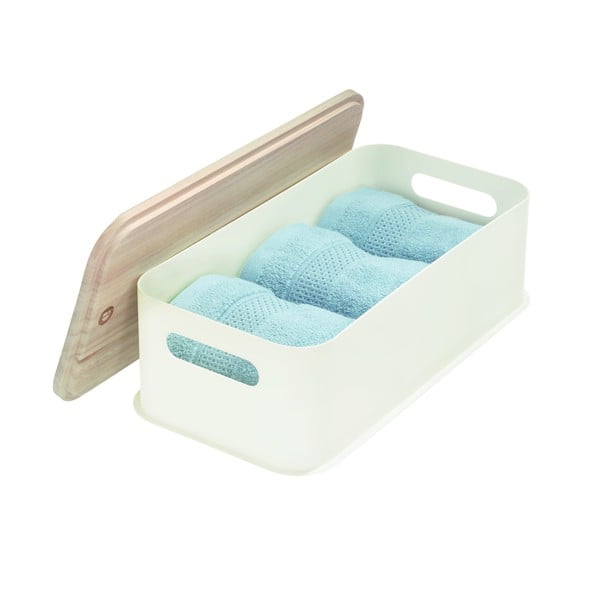 Biely úložný box s vekom z dreva paulownia iDesign Eco Handled, 21,3 x 43 cm-image-3