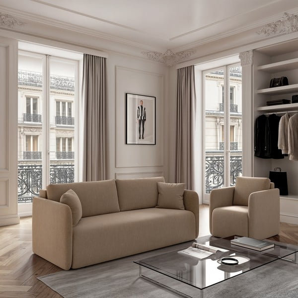 Svetlohnedá zamatová rozkladacia pohovka 220 cm Chaum – Rodier-image-1