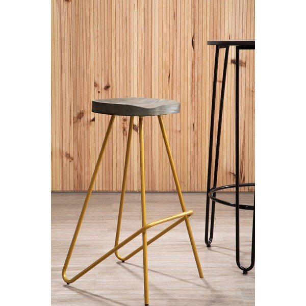 Barová stolička z brestového dreva v zlatej farbe/v prírodnej farbe (výška sedadla 78 cm) District – Premier Housewares-image-1