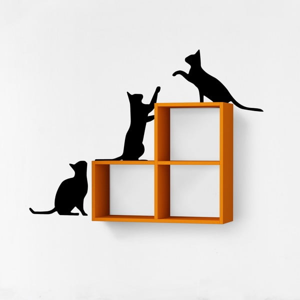 Čierno-oranžová nástenná polica so samolepiacou dekoráciou Cats