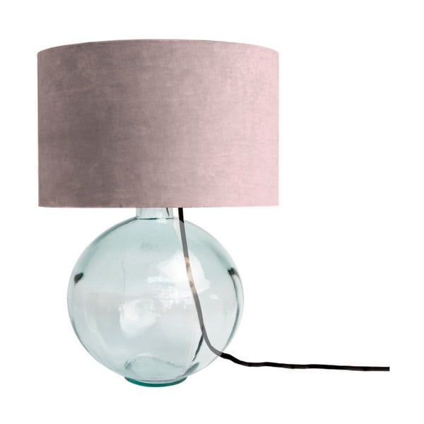 Ružová stolová lampa z ručne fúkaného skla so zamatovým tienidlom Velvet Atelier
