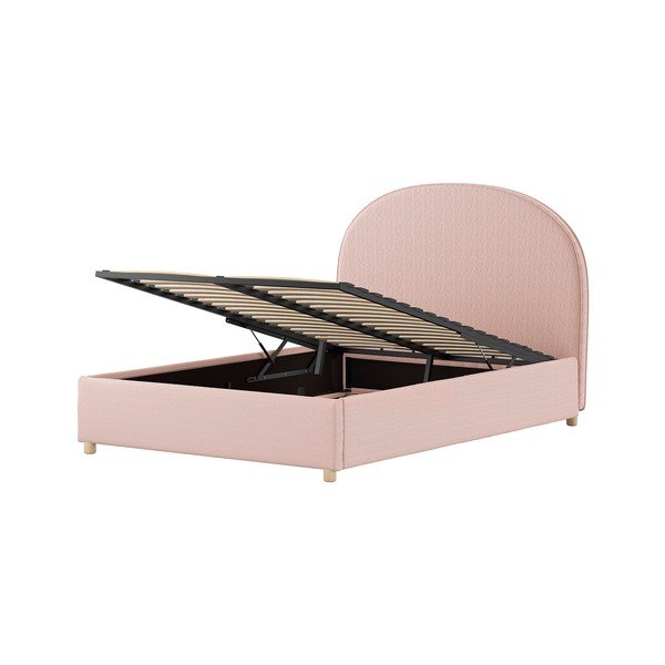 Ružová čalúnená dvojlôžková posteľ s úložným priestorom s roštom 140x200 cm Moon – Vipack-image-4
