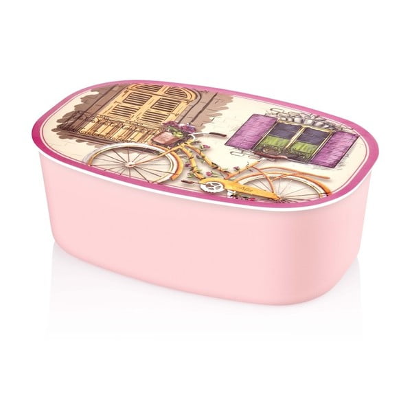 Ružová melamínová dóza na chlieb The Mia Bisiklet, 34 × 13 cm