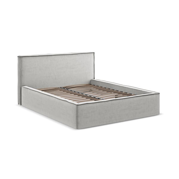 Svetlosivá čalúnená dvojlôžková posteľ s úložným priestorom s roštom 160x200 cm Anani – Makamii