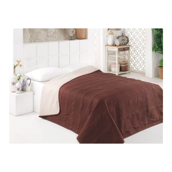 Hnedý obojstranný pléd na posteľ z mikrovlákna Johny, 200 × 220 cm