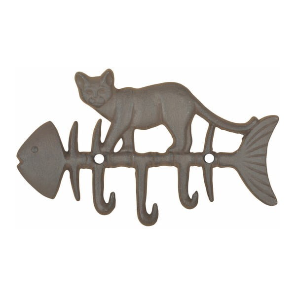 Liatinový nástenný háčik s motívom ryby a mačky Esschert Design