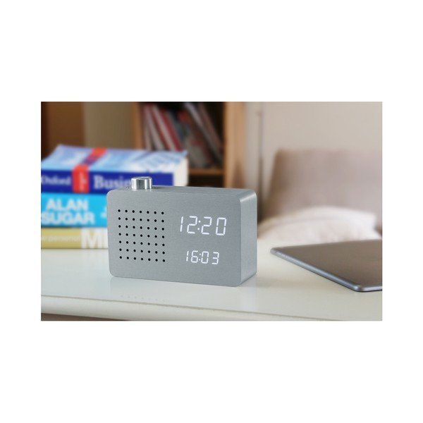 Sivý budík s bielym LED displejom a rádiom Gingko Radio Click Clock-image-2