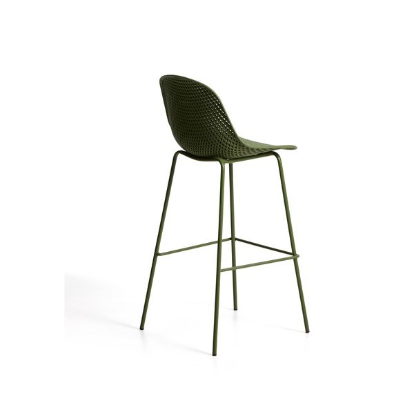 Zelená kovová/plastová záhradná barová stolička Quinby – Kave Home-image-4