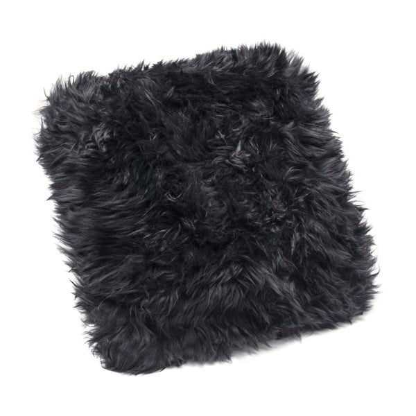 Čierny vankúš z ovčej kožušiny Royal Dream Sheepskin, 30 × 30 cm