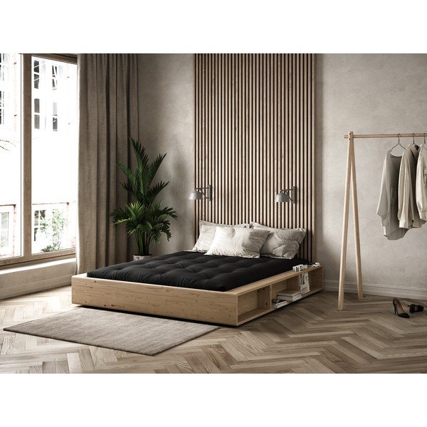 Dvojlôžková posteľ z masívneho dreva s čiernym futónom Comfort Karup Design Ziggy, 140 x 200 cm-image-4
