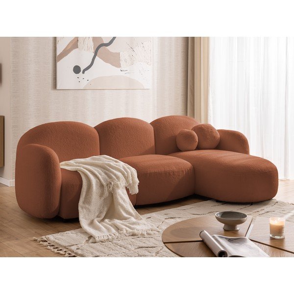 Terakotová rohová pohovka z textílie buklé (pravý roh/s leňoškou) Orbit – Ropez-image-4