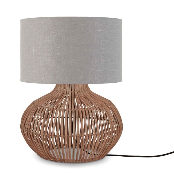Stolová lampa s textilným tienidlom vo svetlo šedo-prírodnej farbe (výška 48 cm) Kalahari – Good&amp;Mojo