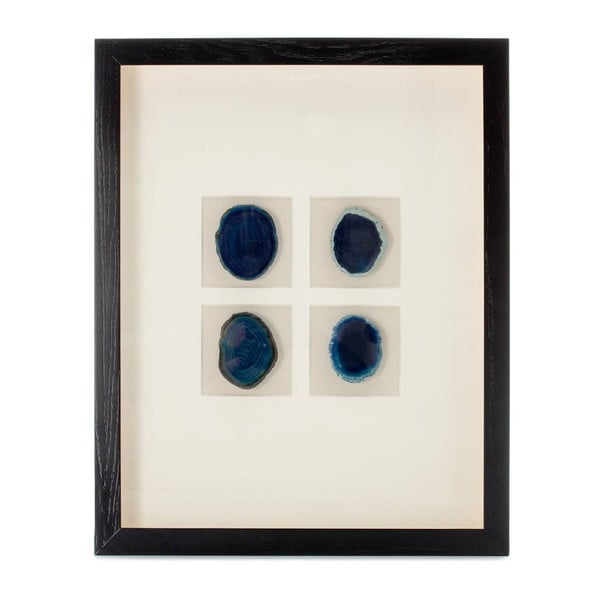 Nástenná dekorácia v ráme so 4 modrými nerastami Vivorum Mineral, 51,5 x 41,5 cm
