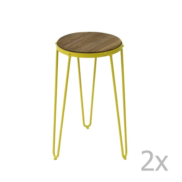 Sada 2 príručných stolíkov z brestového dreva v žltej farbe Red Cartel Gatsby