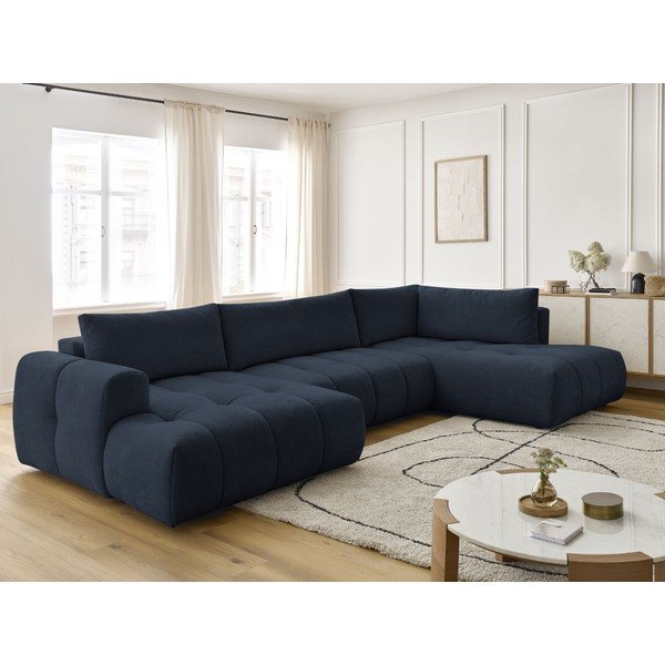 Tmavomodrá rozkladacia/s úložným priestorom rohová pohovka (pravý roh/do tvaru "U") Fuji – Bobochic Paris-image-1