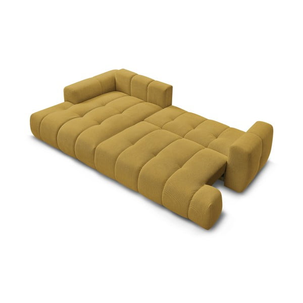 Rozkladacia/s úložným priestorom rohová pohovka v horčicovej farbe (ľavý roh/s leňoškou) Fuji – Bobochic Paris-image-4