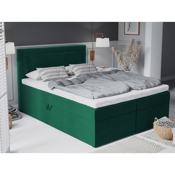 Zelená zamatová dvojlôžková posteľ Mazzini Beds Yucca, 200 x 200 cm-image-1