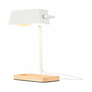 Biela stolová lampa s prvkami z jaseňového dreva Citylights Cambridge