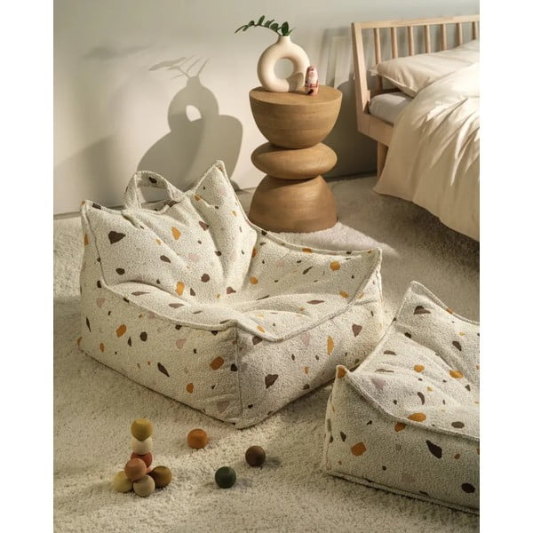 Biely detský sedací vak z textílie buklé/ženilkový Terrazzo Chair – Wigiwama-image-1