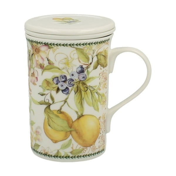 Porcelánový hrnček s filtrom s motívom kvetín Duo Gift Lemon, 300 ml