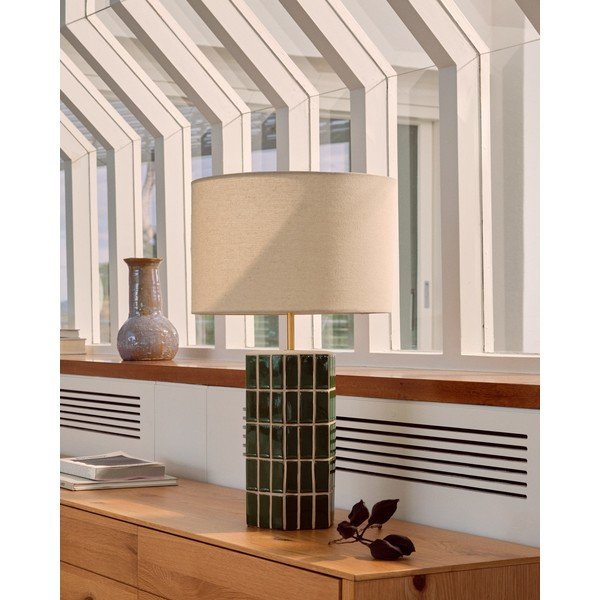 Zelená/krémová stolová lampa s textilným tienidlom (výška  61,5 cm) Rue – Kave Home-image-1