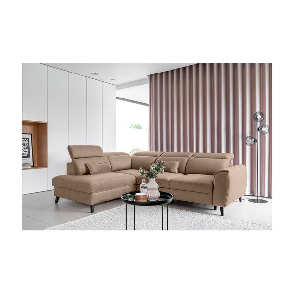 Svetlohnedá zamatová rozkladacia/s úložným priestorom rohová pohovka (pravý roh/do L) Noble – ELTAP-image-1